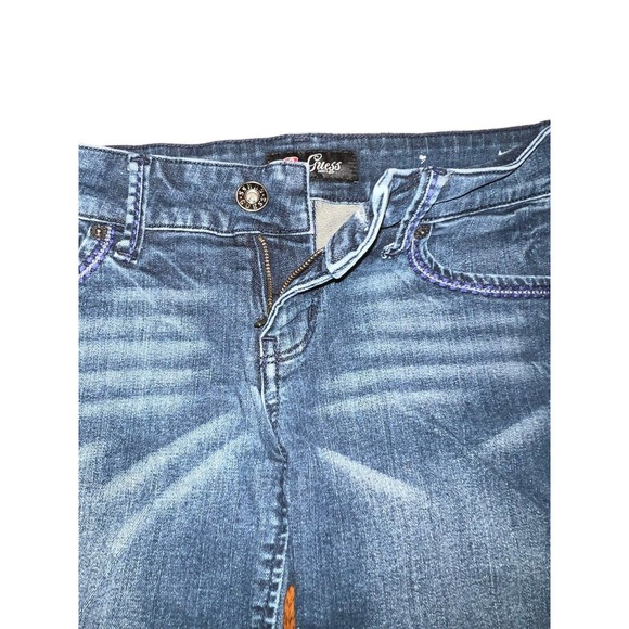 Y2K Inspired Guess Women Denim Slightly Distressed Cuffed Shorts Size 26 - Picture 3 of 9